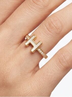 NEW Gold Filled Adjustable Non-Tarnish H-Inspired Ring with Pavé Accents w/ Box